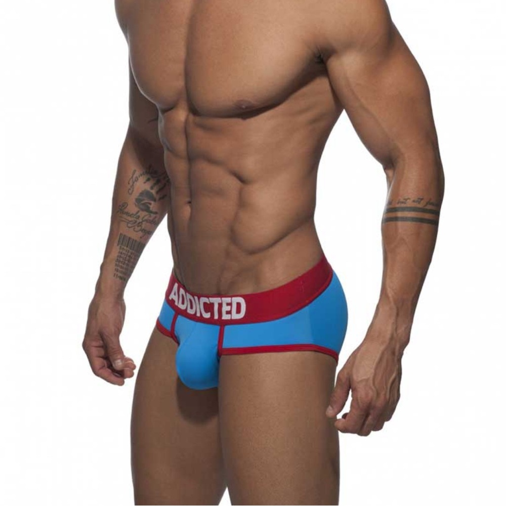 NWOT AddictedMen's Blue and Red Bathing Suit Vacation Speedo Swim Trunks